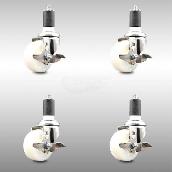 Service Caster 3 Inch 316SS Nylon Wheel Swivel 1-5/8 Inch Expanding Stem Caster Set Brake SCC SCC-SS316EX20S314-NYS-TLB-158-4 - main